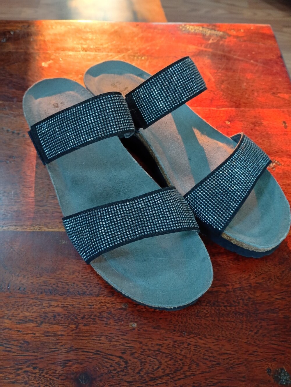 Naot | Black Double-Strap Embellished Slide Sandals | 40